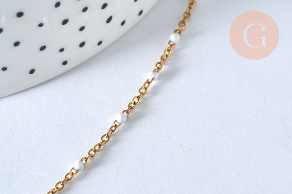 Chaine acier 304 inoxydable doré 14k résine blanche 2mm-45cm, x1 (G1732)