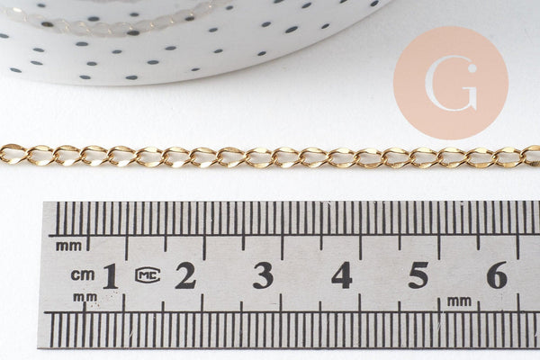Chaine maille courbe large acier 304 inoxydable doré IP 14K 5mm, x1 mètre (G3146)