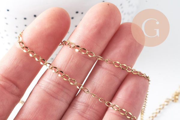 Chaine maille courbe large acier 304 inoxydable doré IP 14K 5mm, x1 mètre (G3146)