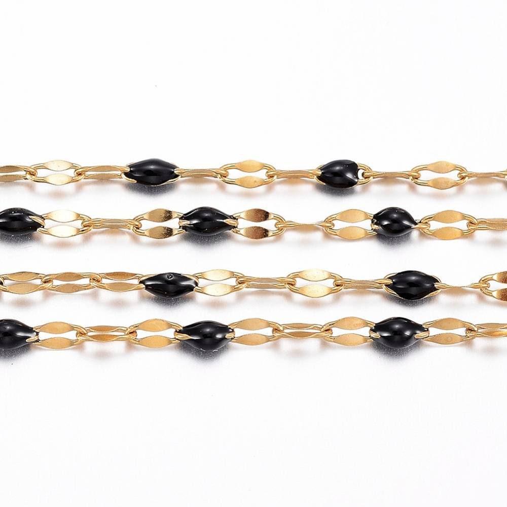 Chaine acier 304 inoxydable doré IP 14K résine noire 2mm, x1 mètre (G0103)