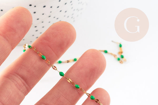 Chaine acier 304 inoxydable doré IP 14k résine verte 2mm, x1 mètre (G0941)