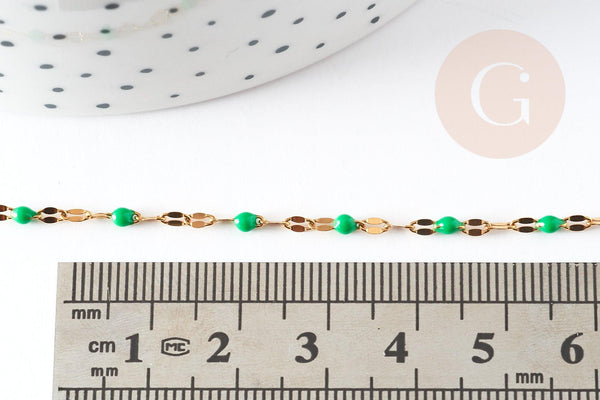 Chaine acier 304 inoxydable doré IP 14k résine verte 2mm, x1 mètre (G0941)
