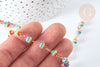Chaine acier 304 inoxydable doré perles rondes plastique multicolore 6mm, x1 mètre (G7185)
