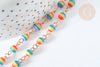 Chaine acier 304 inoxydable doré perles rondes plastique multicolore 6mm, x1 mètre (G7185)