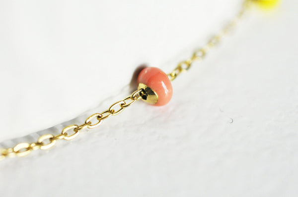 Chaine acier 304 inoxydable dorée 14k fantaisie résine multicolore pastel 0.5-1.mm, x1 mètre (G3037)