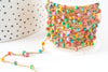 Chaine acier 304 inoxydable dorée 14k fantaisie résine multicolore pastel 0.5-1.mm, x1 mètre (G3037)