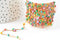 Chaine acier 304 inoxydable dorée 14k fantaisie résine multicolore pastel 0.5-1.mm, x1 mètre (G3037)