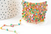 Chaine acier 304 inoxydable dorée 14k fantaisie résine multicolore pastel 0.5-1.mm, x1 mètre (G3037)