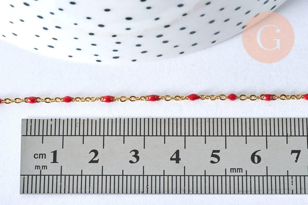 Chaine acier dorée 14k fantaisie résine rouge, chaine fantaisie acier dore,chaine complète,2mm,45cm, x1 (G1361)