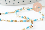 Chaine acier inoxydable 304 doré IP 14k fantaisie résine bleue 2mm, x1 mètre (G0940)