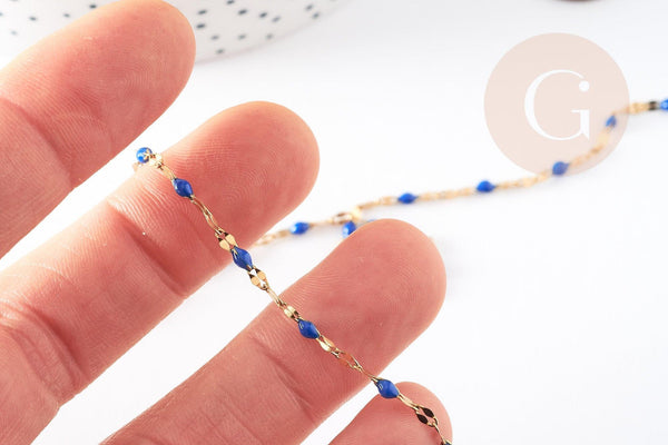 Chaine acier inoxydable 304 doré IP 14k fantaisie résine bleue 2mm, x1 mètre (G0942)