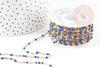 Chaine acier inoxydable 304 doré IP 14k fantaisie résine bleue 2mm, x1 mètre (G0942)