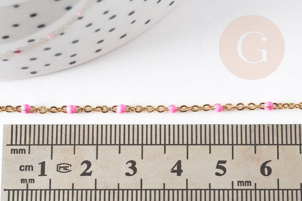 Chaine acier inoxydable 304 doré IP 14k fantaisie résine rose 1.5mm, x1 mètre (G1492)