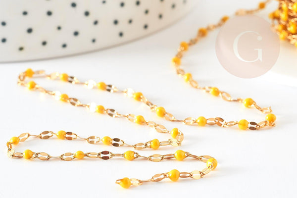 Chaine acier inoxydable 304 doré IP 14k résine jaune 2mm, x1 mètre (G3294)