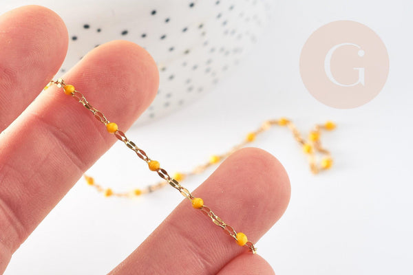 Chaine acier inoxydable 304 doré IP 14k résine jaune 2mm, x1 mètre (G3294)