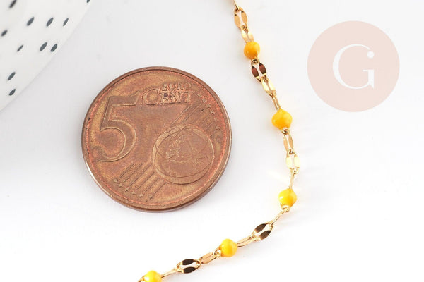 Chaine acier inoxydable 304 doré IP 14k résine jaune 2mm, x1 mètre (G3294)
