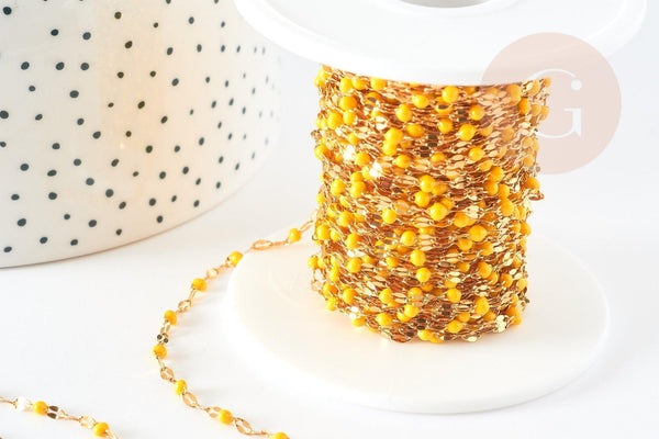 Chaine acier inoxydable 304 doré IP 14k résine jaune 2mm, x1 mètre (G3294)