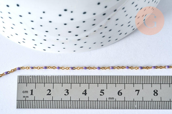 Chaine acier inoxydable 304 dorée 14k complète résine mauve 1.5mm collier,chaîne fine,45.5cm, x1 G5408