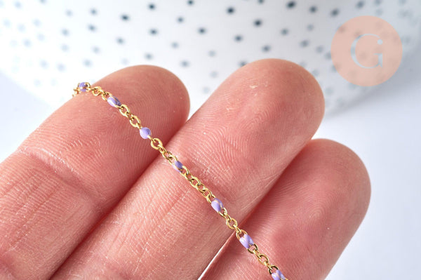 Chaine acier inoxydable 304 dorée 14k complète résine mauve 1.5mm collier,chaîne fine,45.5cm, x1 G5408
