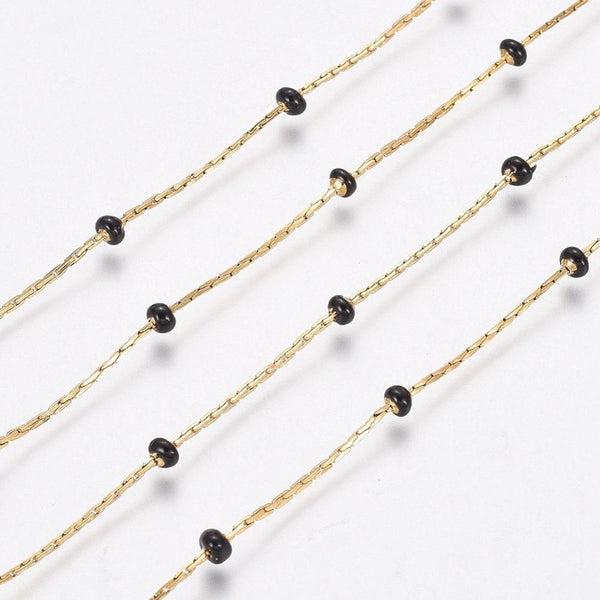 Chaine acier inoxydable doré IP 14 carats fantaisie résine noire 0.5-1.mm, x1 mètre (G5446)