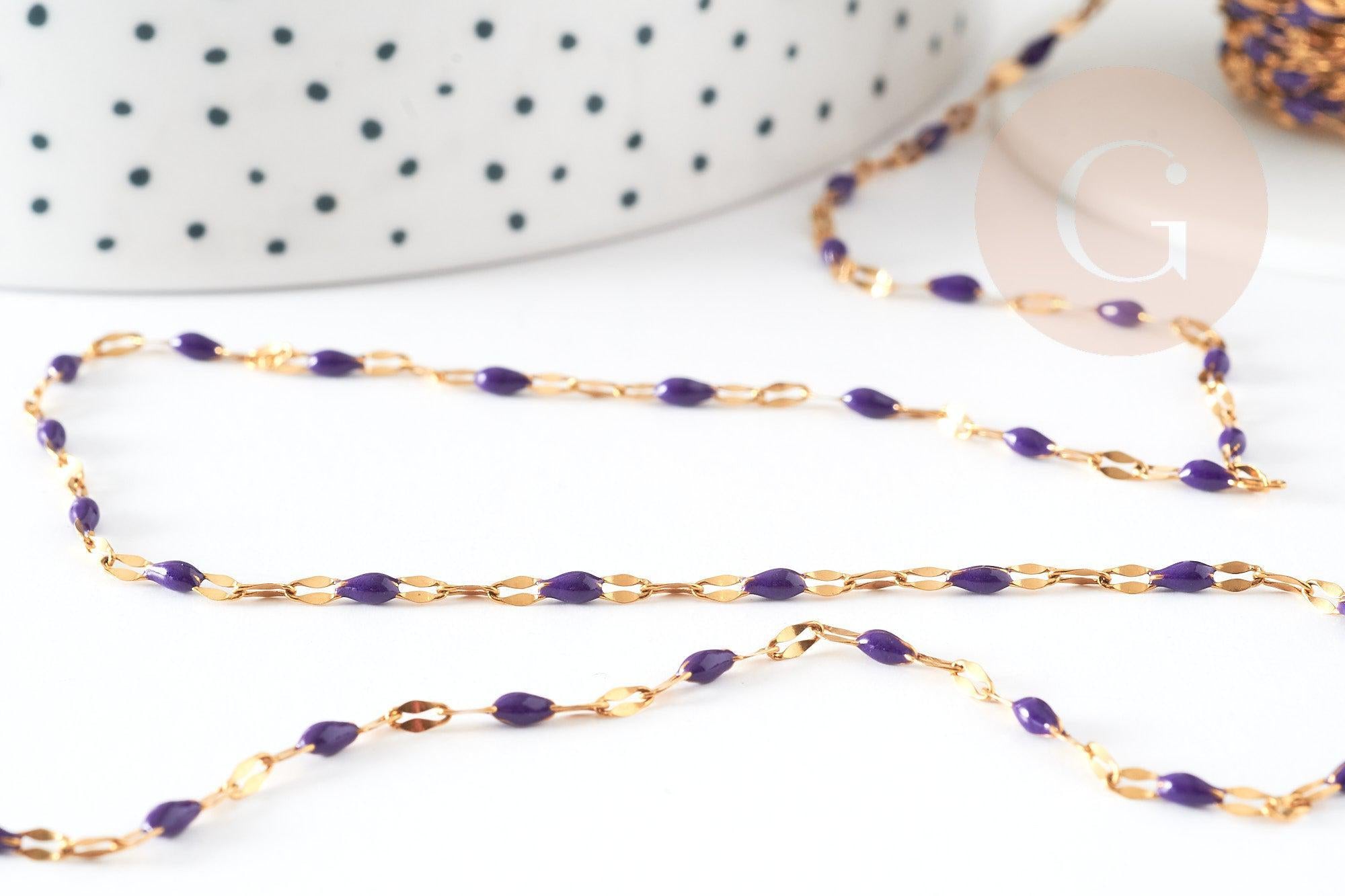 Chaine acier inoxydable doré IP 14K fantaisie résine violette 2mm, x1 mètre (G1508)