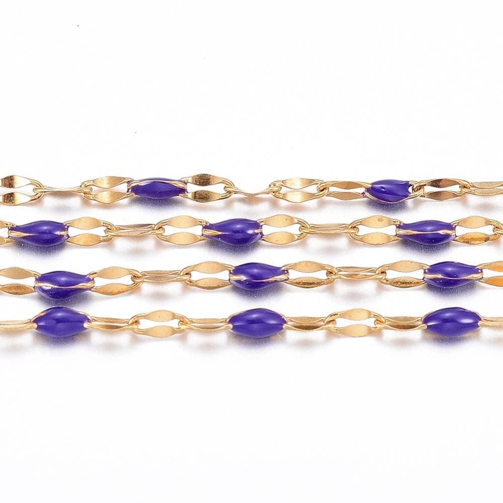 Chaine acier inoxydable doré IP 14K fantaisie résine violette 2mm, x1 mètre (G1508)