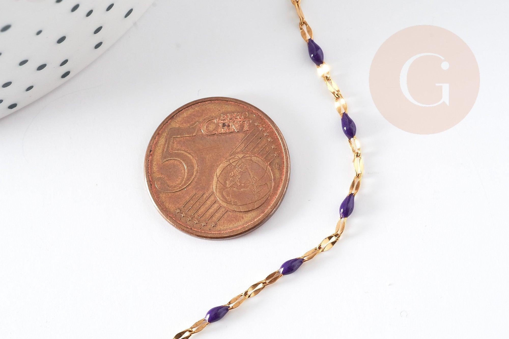 Chaine acier inoxydable doré IP 14K fantaisie résine violette 2mm, x1 mètre (G1508)