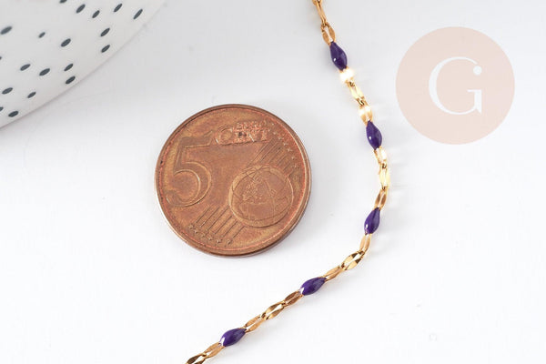 Chaine acier inoxydable doré IP 14K fantaisie résine violette 2mm, x1 mètre (G1508)