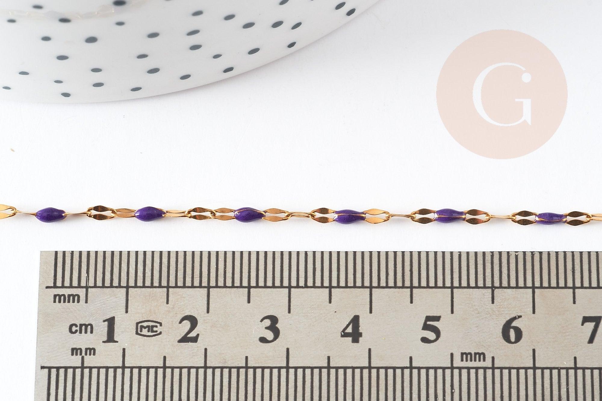 Chaine acier inoxydable doré IP 14K fantaisie résine violette 2mm, x1 mètre (G1508)