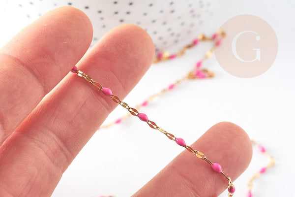 Chaine acier inoxydable doré IP 14k résine rose foncé 2mm, x1 mètre (G1035)