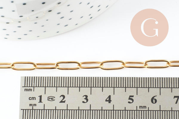 Chaine avec fermoir acier 304 inoxydable doré maille rectangle 55cm,chaine collier inoxydable, chaine large,chaine complète, x1 G9407
