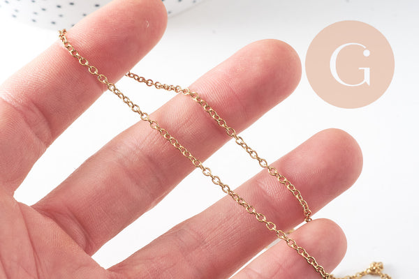 Chaine avec fermoir acier inoxydable doré IP 14k forçat 1.9mm/45cm,x1 (G2088)