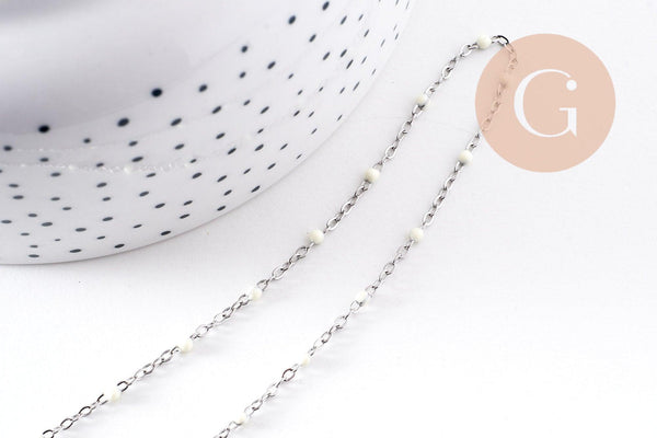 Collier Chaine avec fermoir acier inoxydable platine résine blanche 2mm-40.5cm, x1 (G10529)