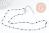 Chaine avec fermoir acier inoxydable platine résine noire 2mm-40.5cm, x1 (G10010)