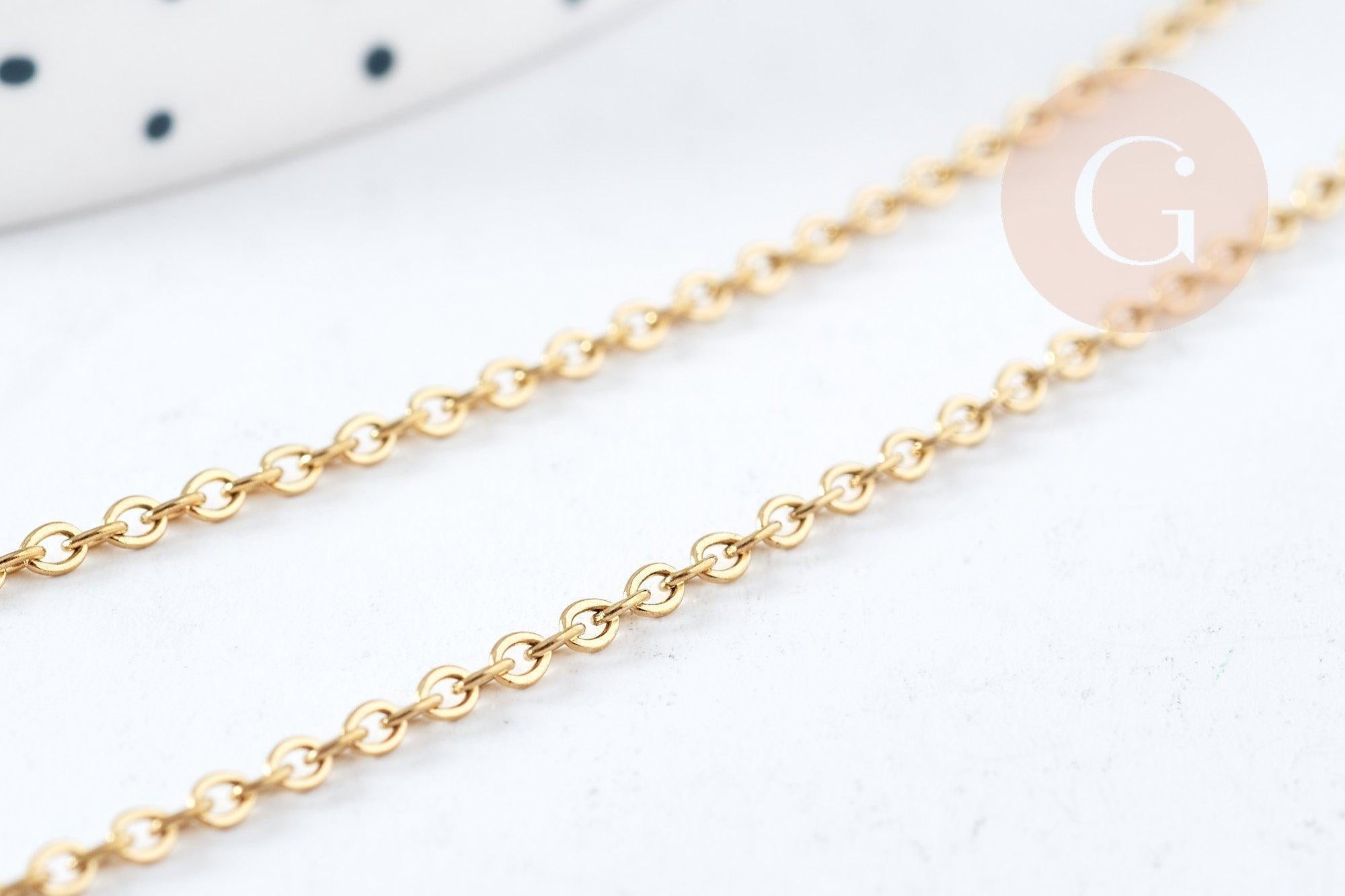 Collier collier avec fermoir maille forçat acier inoxydable 304 doré PVD 1.5mm - 45cm, x1 (G8778)