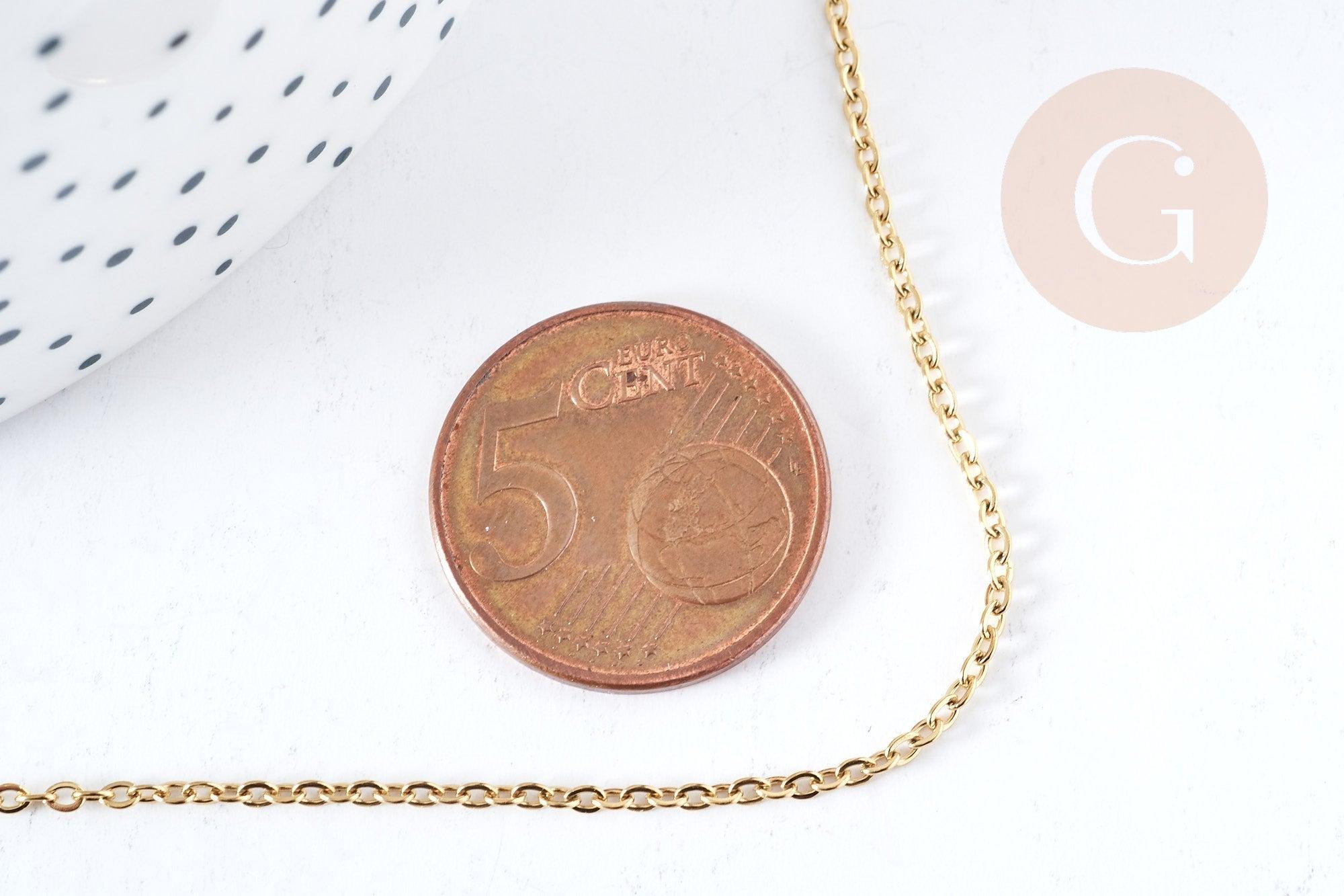 Collier collier avec fermoir maille forçat acier inoxydable 304 doré PVD 1.5mm - 45cm, x1 (G8778)