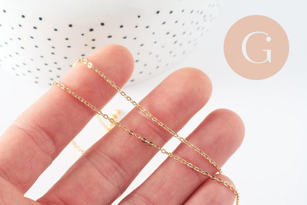 Chaine avec fermoir forçat cuivre dorée 16K 0.5microns collier 1.8mm/45cm, x1 (G5341)