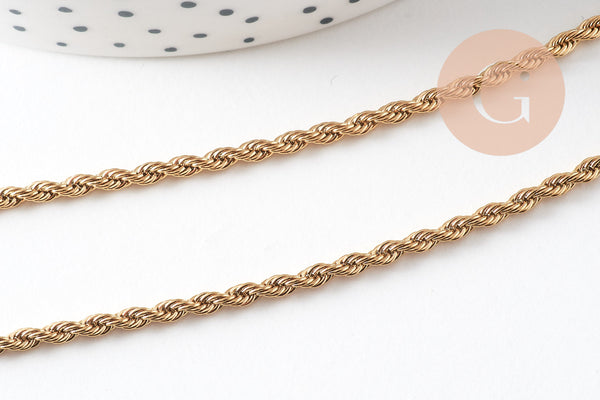Chaine avec fermoir torsadée acier inoxydable doré 14k 2.5mm/50cm x1 (G1474)