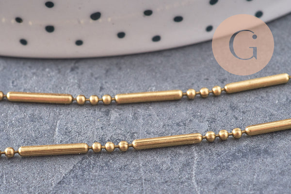 Chaine boule bambou laiton brut, chaine bijou, sans nickel, grossiste,1.5mm, x 5Mètres (G0067)