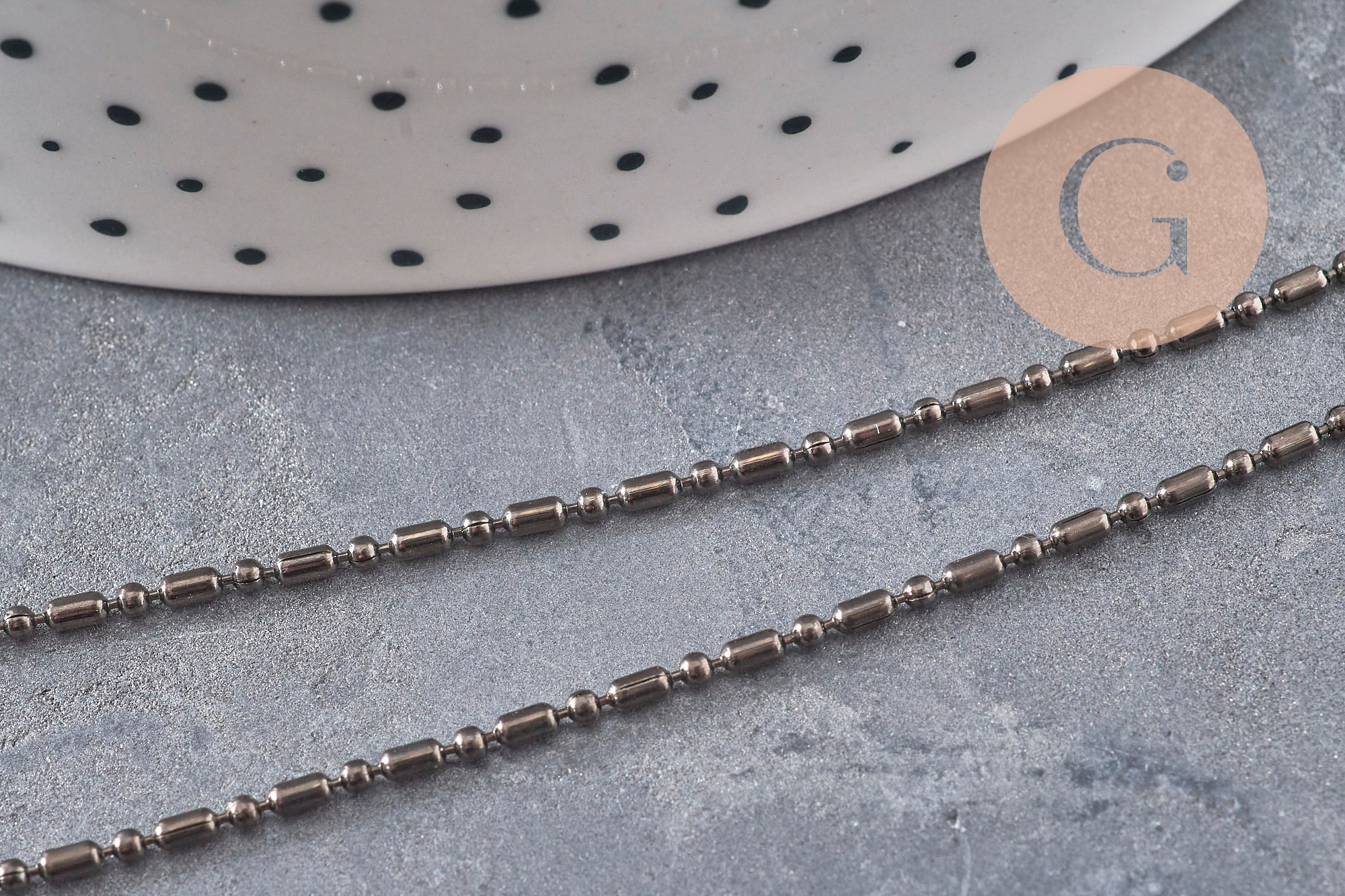 Chaine boule bambou metalgun, chaine bijou,chaine noire, création bijoux, grossiste chaine,creation bijou,1.5mm,1 metre,G2455
