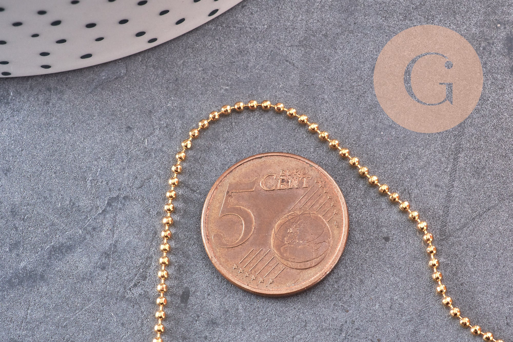 Chaine boule dorée 16k, fourniture créative, chaine bijou,or véritable, création bijoux, grossiste chaine,1.5mm, x 1Mètre (G0931)