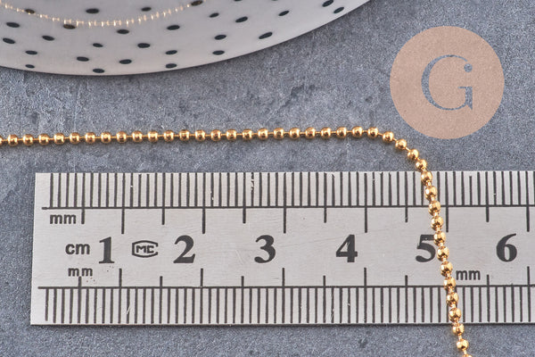 Chaine boule dorée 16k, fourniture créative, chaine bijou,or véritable, création bijoux, grossiste chaine,1.5mm, x 1Mètre (G0931)