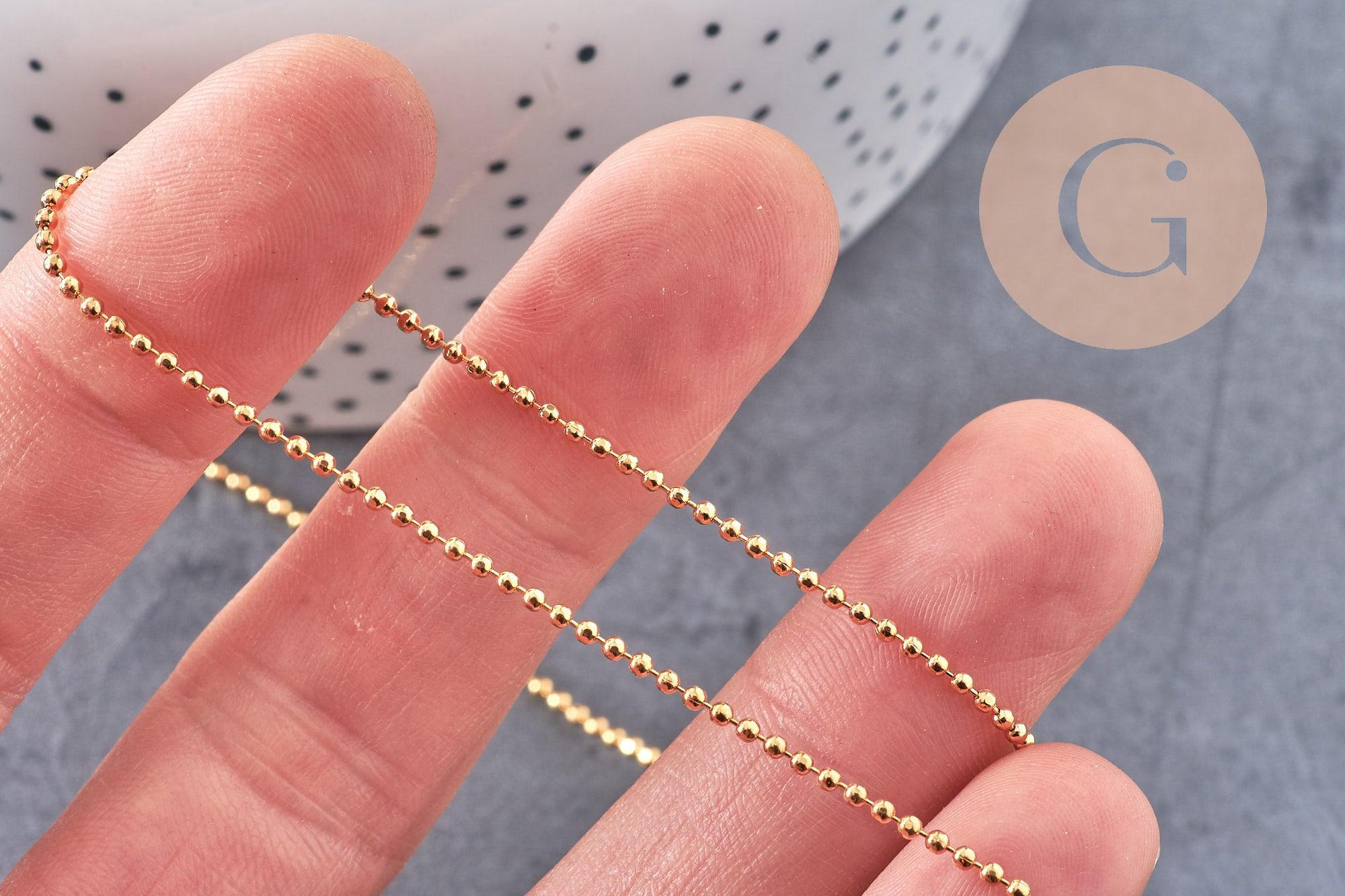 Chaine boule dorée 16k, fourniture créative, chaine bijou,or véritable, création bijoux, grossiste chaine,1.5mm, x 1Mètre (G0931)