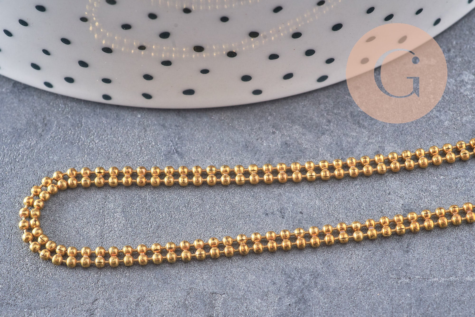 Chaine boule double laiton brut,chaine bijou, création bijoux,chaine boule,sans nickel, grossiste,1.5mm, 1 metre (G0654)