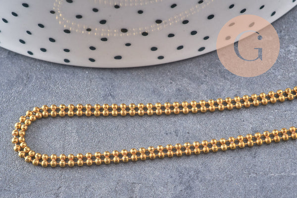 Chaine boule double laiton brut,chaine bijou, création bijoux,chaine boule,sans nickel, grossiste,1.5mm, 1 metre (G0654)