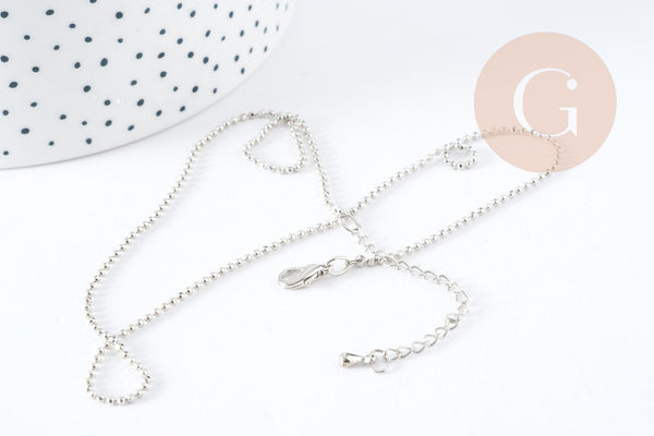Chaine boule fine laiton platine boule facettes 1.5mm/45cm,chaine collier laiton argenté chaine complète avec fermoir x1 G6202