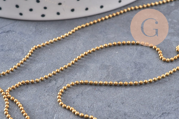 Chaine boule laiton brut 1.5mm, chaine bijou,chaine boule,sans nickel, x 5Mètres (G2491)