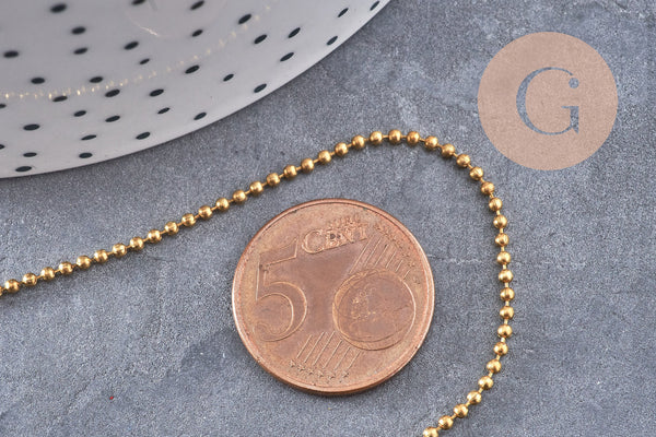 Chaine boule laiton brut 1.5mm, chaine bijou,chaine boule,sans nickel, x 5Mètres (G2491)