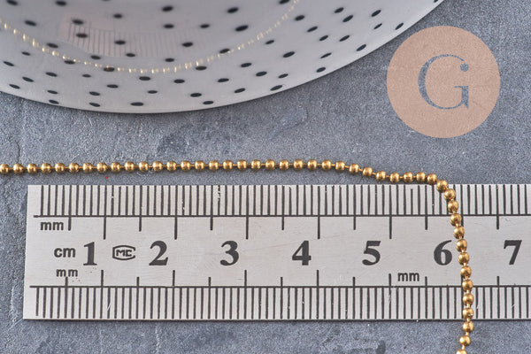 Chaine boule laiton brut 1.5mm, chaine bijou,chaine boule,sans nickel, x 5Mètres (G2491)