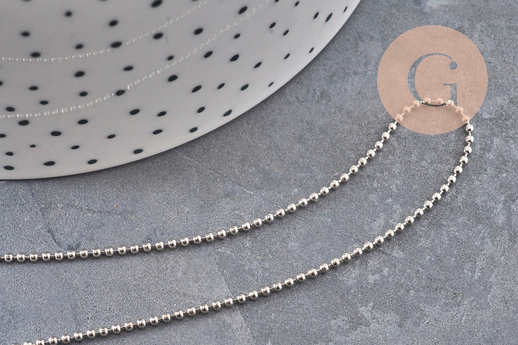 Chaine boule laiton platine facetté 1.5mm, x 5Mètres (G1665)